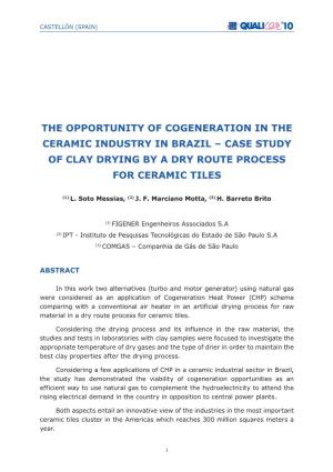 The Opportunity of Cogeneration in the Ceramic Industry in Brazil – Case Study of Clay Drying by a Dry Route Process for Ceramic Tiles