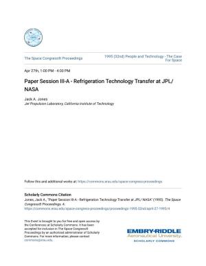 Paper Session III-A - Refrigeration Technology Transfer at JPL/ NASA