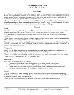 Bobbin Lace Class Handout (PDF)