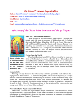 Christian Treasures Organization Life Story of the Chaste Saint Demiana