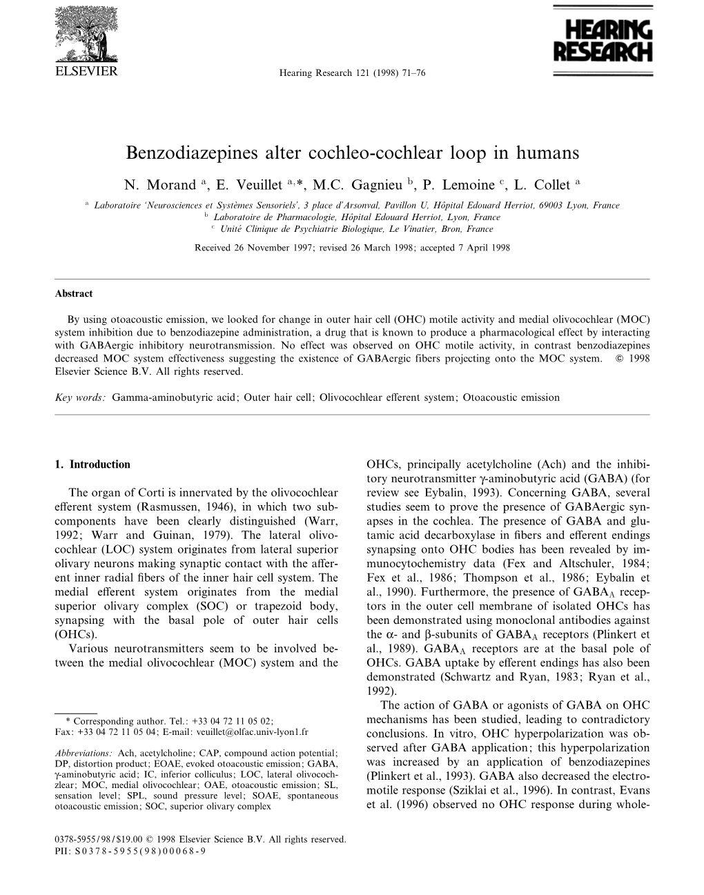 Benzodiazepines Alter Cochleo-Cochlear Loop in Humans