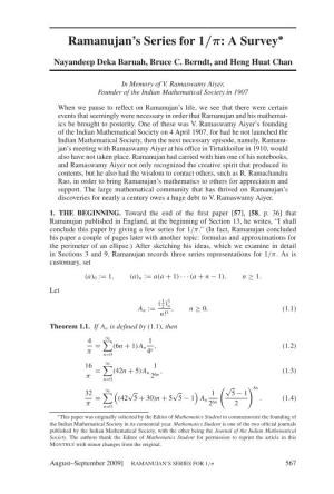 Ramanujan's Series for 1/Π: a Survey
