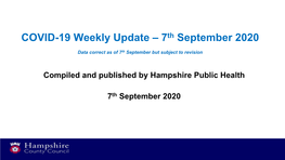 COVID-19 Weekly Update – 7Th September 2020