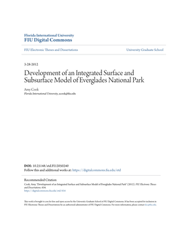 Development of an Integrated Surface and Subsurface Model of Everglades National Park Amy Cook Florida International University, Acook@Fiu.Edu