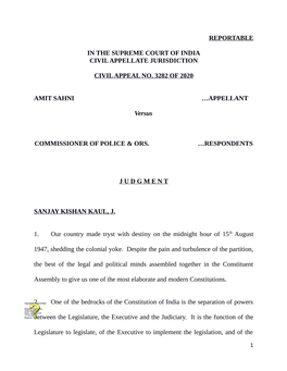 REPORTABLE in the SUPREME COURT of INDIA CIVIL APPELLATE JURISDICTION CIVIL APPEAL NO. 3282 of 2020 AMIT SAHNI …APPELLANT Vers