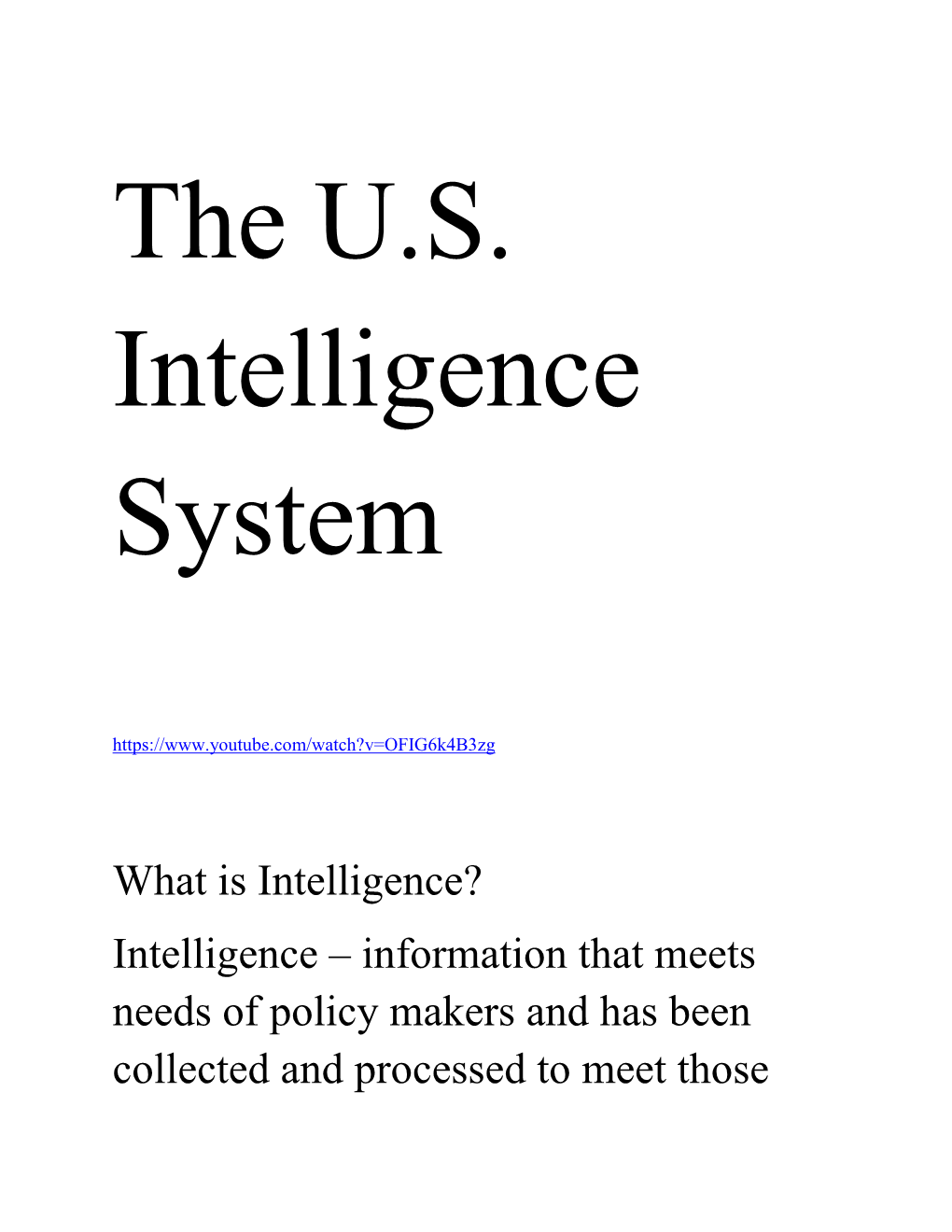 Intelligence System