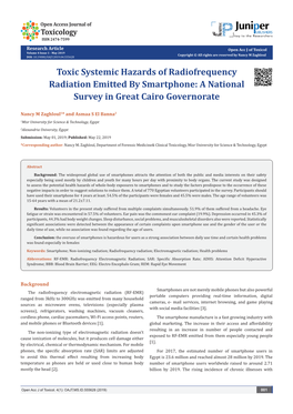 Toxic Systemic Hazards of Radiofrequency Radiation Emitted by Smartphone: a National Survey in Great Cairo Governorate