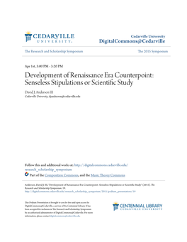 Development of Renaissance Era Counterpoint: Senseless Stipulations Or Scientific Tuds Y David J