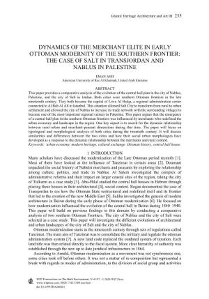 Dynamics of the Merchant Elite in Early Ottoman Modernity of the Southern Frontier: the Case of Salt in Transjordan and Nablus in Palestine