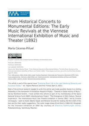 From Historical Concerts to Monumental Editions: the Early Music Revivals at the Viennese International Exhibition of Music and Theater (1892)