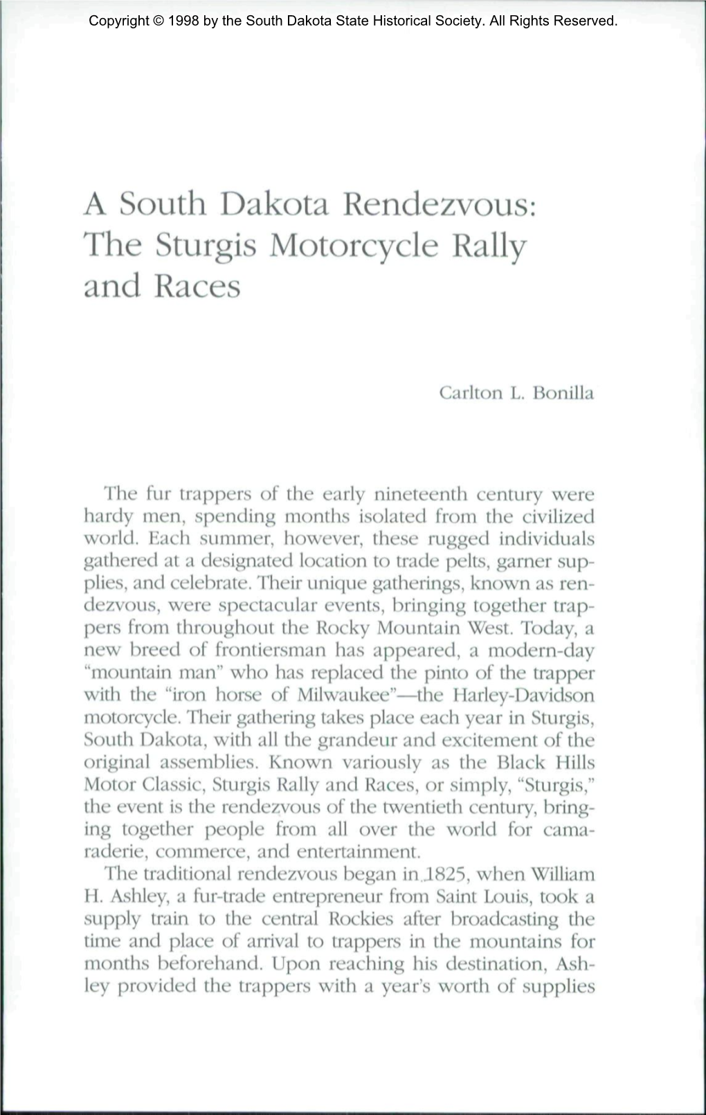 A South Dakota Rendezvous: the Sturgis Motorcycle Rally and Races