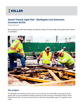 Sound Transit Light Rail - Northgate Link Extension (Contract N125) Seattle, Washington
