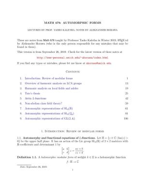 Math 679: Automorphic Forms