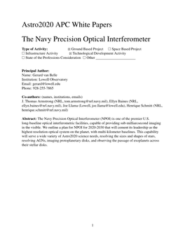 Astro2020 APC White Papers the Navy Precision Optical Interferometer