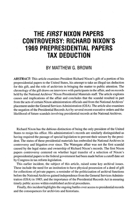 Richard Nixon's 1969 Prepresidential Papers Tax Deduction