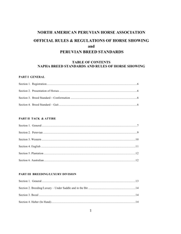 Table of Contents Napha Breed Standards and Rules of Horse Showing