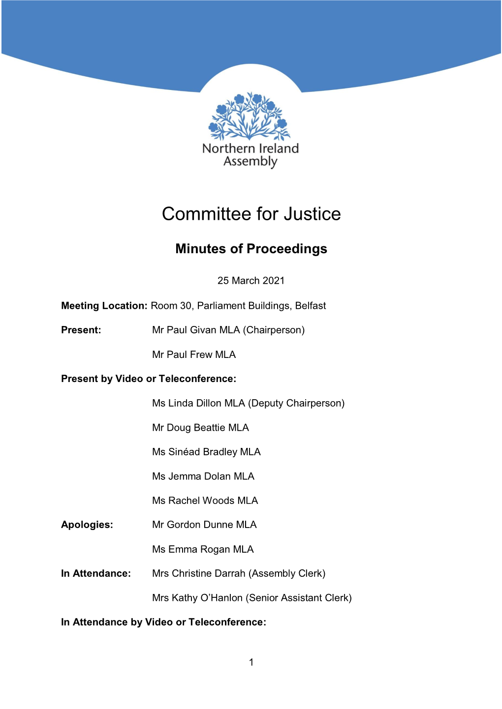 Committee for Justice Minutes of The