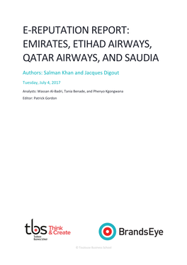 E-Reputation Report: Emirates, Etihad Airways, Qatar Airways, and Saudia