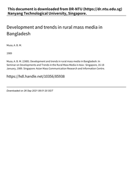 Development and Trends in Rural Mass Media in Bangladesh