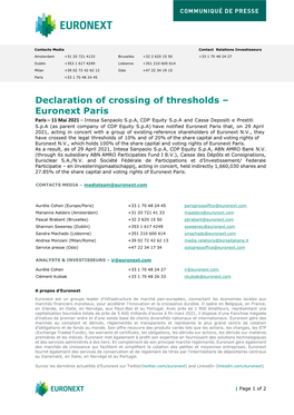 Declaration of Crossing of Thresholds – Euronext Paris