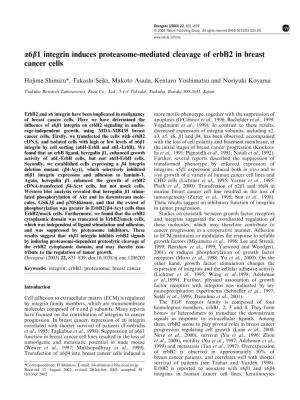 A6b1 Integrin Induces Proteasome-Mediated Cleavage of Erbb2 in Breast Cancer Cells
