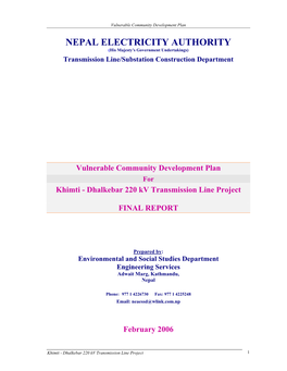 Vulnerable Community Development Plan for Khimti