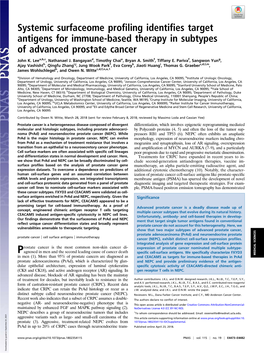 Systemic Surfaceome Profiling Identifies Target Antigens for Immune-Based Therapy in Subtypes of Advanced Prostate Cancer