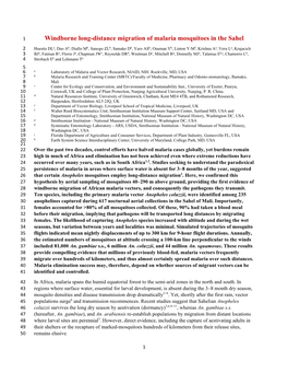 Windborne Long-Distance Migration of Malaria Mosquitoes in the Sahel
