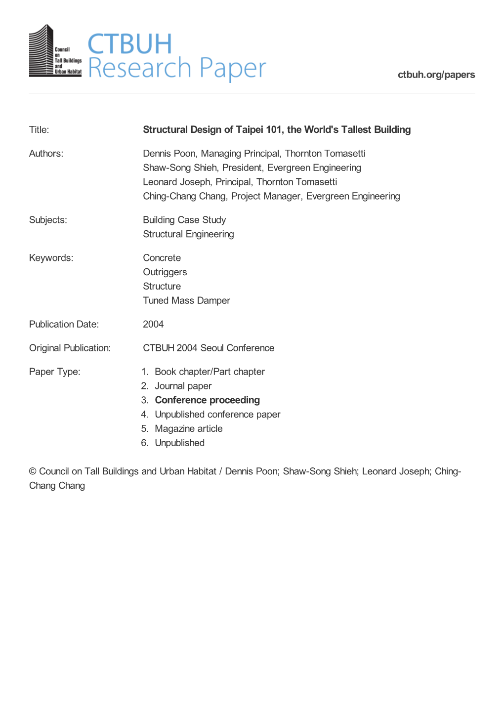 Structural Design of Taipei 101, the World's Tallest Building