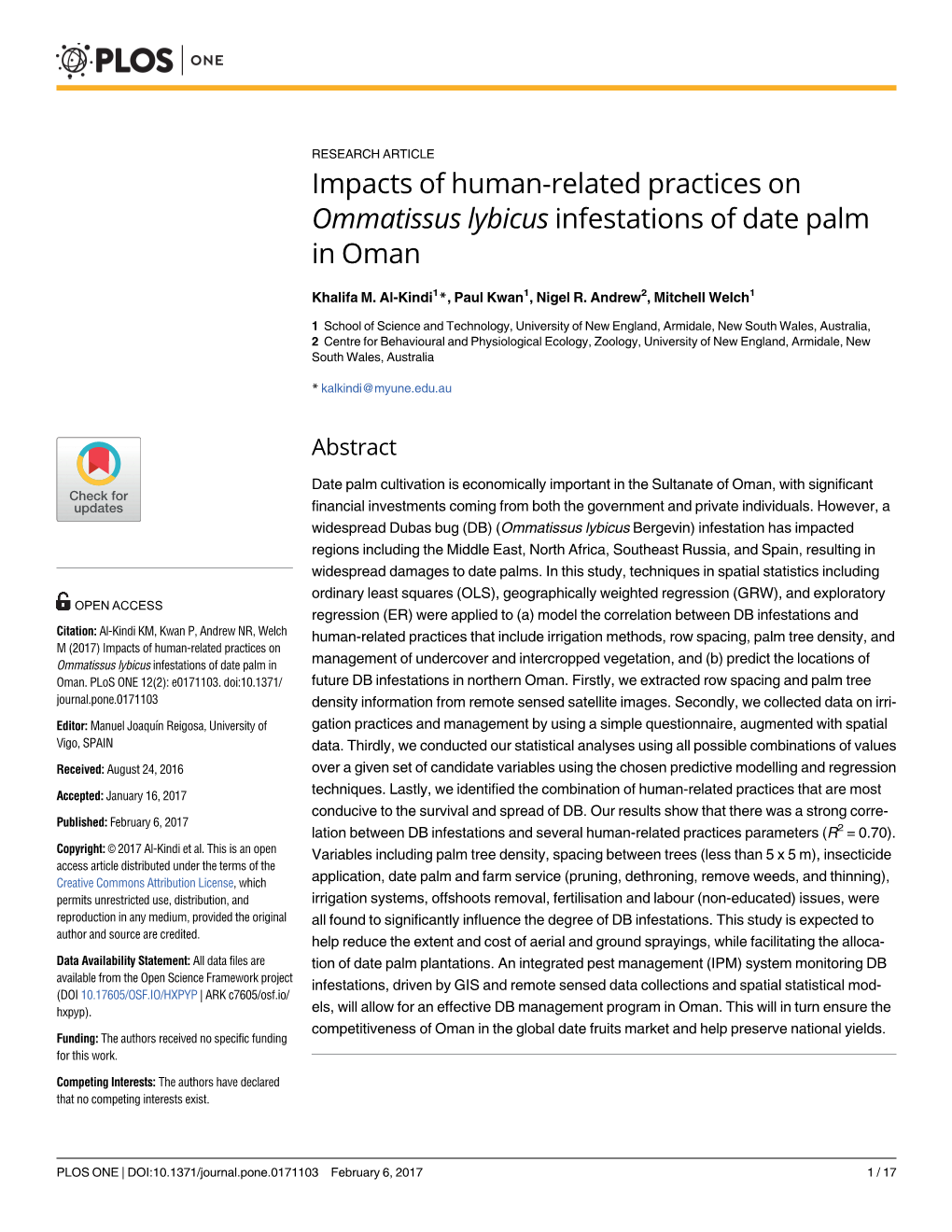 Impacts of Human-Related Practices on Ommatissus Lybicus Infestations of Date Palm in Oman