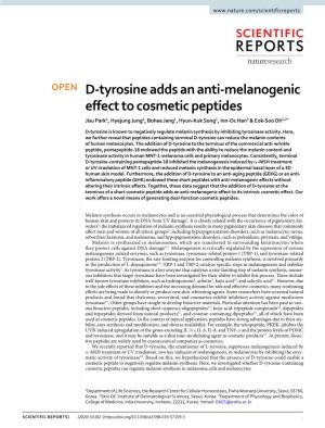 D-Tyrosine Adds an Anti-Melanogenic Effect to Cosmetic Peptides