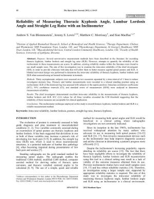 Reliability of Measuring Thoracic Kyphosis Angle, Lumbar Lordosis Angle and Straight Leg Raise with an Inclinometer