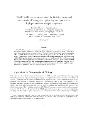 A Sample Workload for Bioinformatics and Computational Biology for Optimizing Next-Generation High-Performance Computer Systems