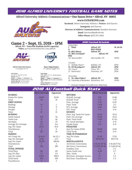 2018 Alfred University Football Game Notes