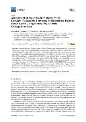 Assessment of Water Supply Stability for Drought-Vulnerable Boryeong Multipurpose Dam in South Korea Using Future Dry Climate Change Scenarios
