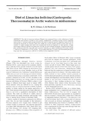 Diet of Limacina Helicina (Gastropoda: Thecosomata) in Arctic Waters in Midsummer