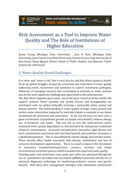 Risk Assessment As a Tool to Improve Water Quality and the Role of Institutions of Higher Education