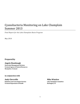 Cyanobacteria Monitoring on Lake Champlain Summer 2013