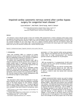 Impaired Cardiac Autonomic Nervous Control After Cardiac Bypass Surgery for Congenital Heart Disease૾૾૾