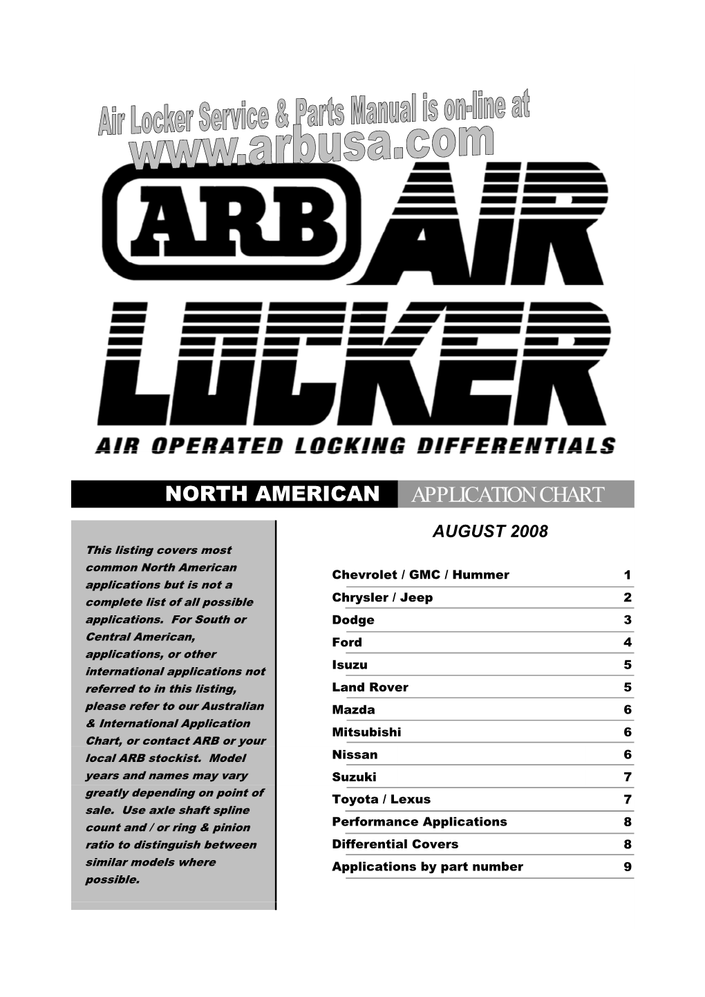 North American Application Chart