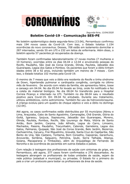 Boletim Covid-19 – 13/04/2020