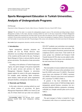 Sports Management Education in Turkish Universities, Analysis of Undergraduate Programs