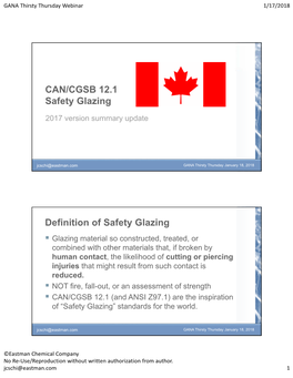 CAN/CGSB 12.1 Safety Glazing