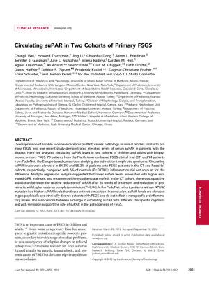 Circulating Supar in Two Cohorts of Primary FSGS