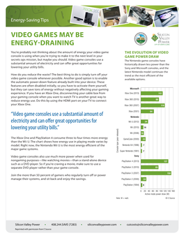 Video Games May Be Energy-Draining
