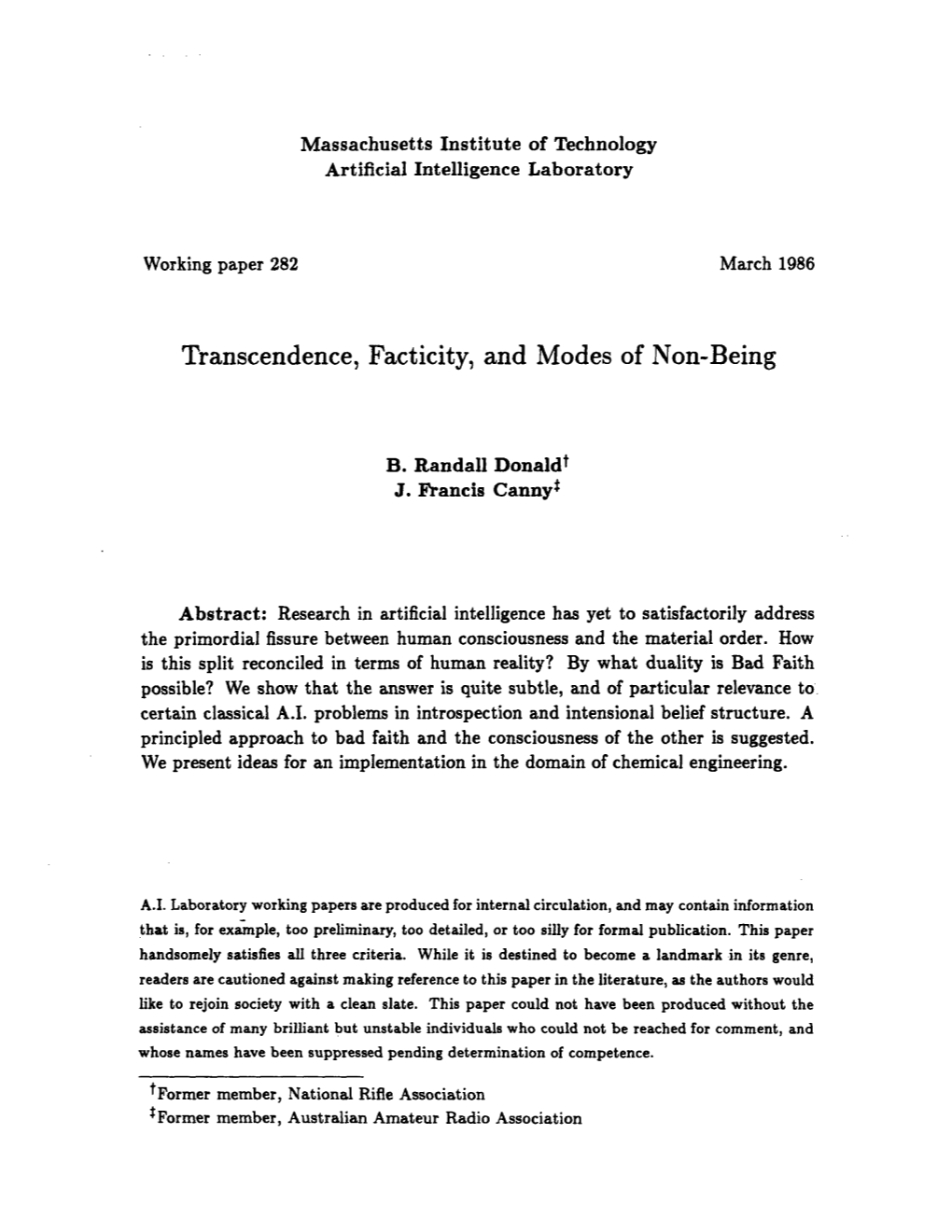 Transcendence, Facticity, and Modes of Non-Being