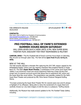 Pro Football Hall of Fame's Extended Summer Hours