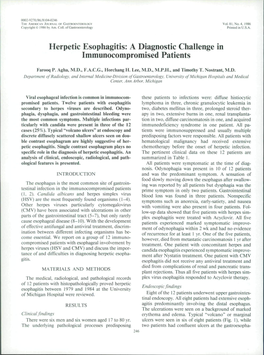 Herpetic Esophagitis: a Diagnostic Challenge in Immunocompromised Patients
