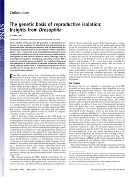 The Genetic Basis of Reproductive Isolation: Insights from Drosophila