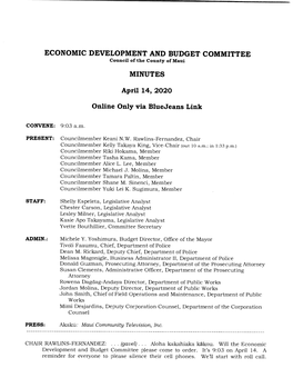 ECONOMIC DEVELOPMENT and BUDGET COMMITTEE MINUTES Council of the County of Maui
